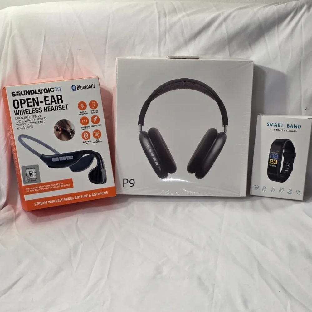BUNDLE (Black P9 Pro Wireless Headphones+SoundLogic Headset+Black Smart Band